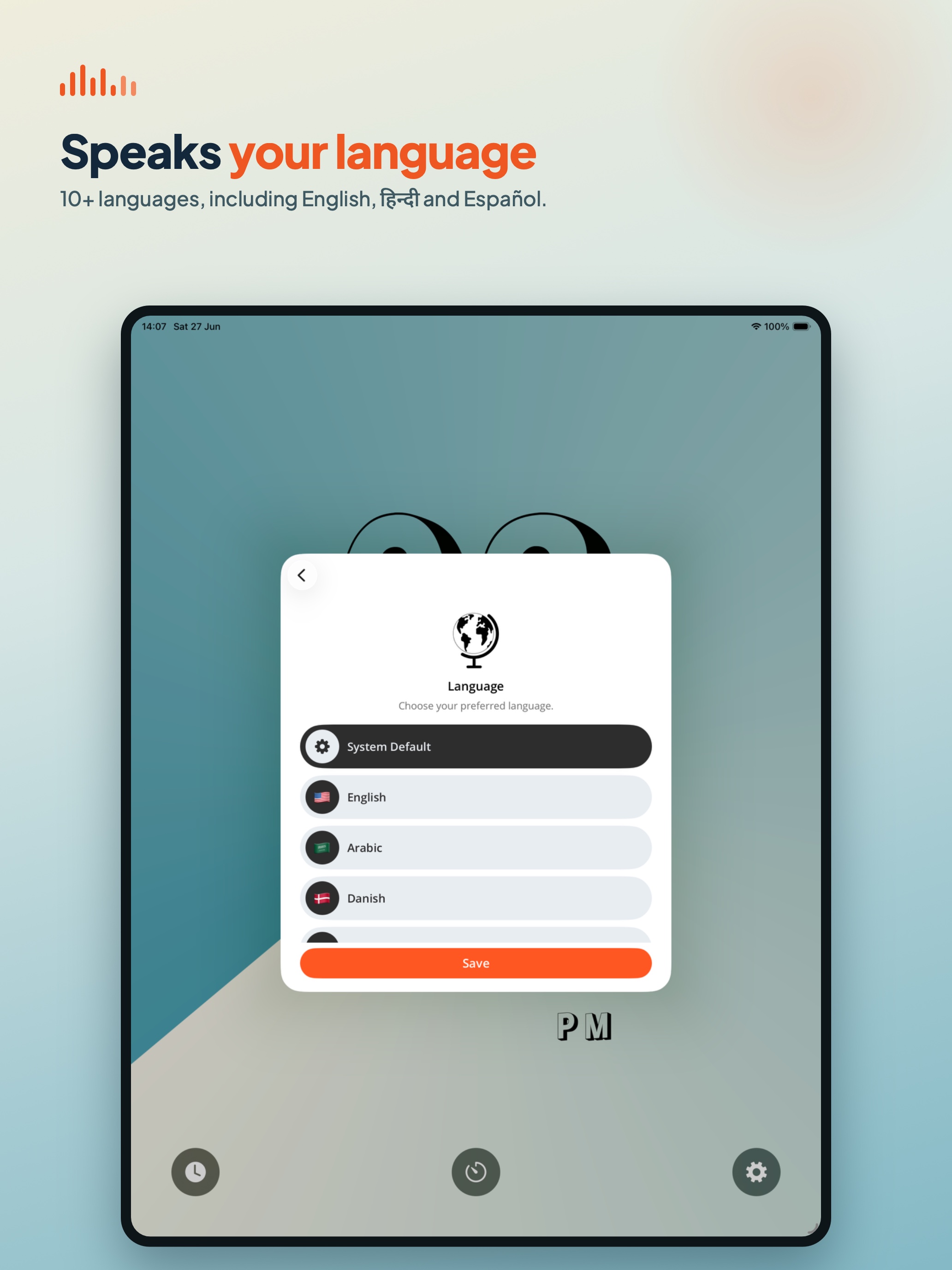 Speaking Clock with Voice iPad language selection